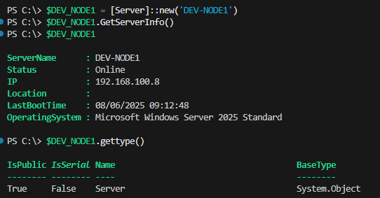 LAB Result of simple powershell class